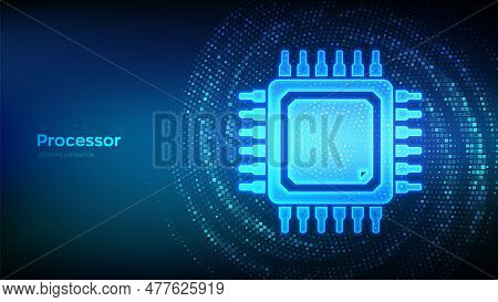 Processor. Cpu Microprocessor Or Chip Icon Made With Binary Code. Computer Chip. Ai Chipset. Virtual
