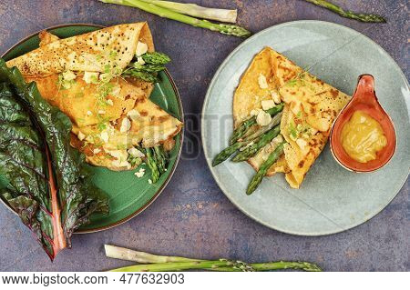 Egg Omelet With Fresh Asparagus.