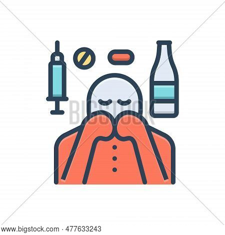 Color Illustration Icon For Addiction Dependency Debauchery Addict Alcohol Treatment Injection Medic