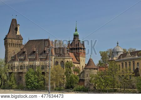 Budapest, Hungary - April 28, 2023: Vajdahunyad Castle In Varosligeti City Park. Museum Of Hungarian