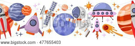 Astronaut And Space Seamless Pattern With Space Elements. Seamless Pattern For Design, Posters, Back