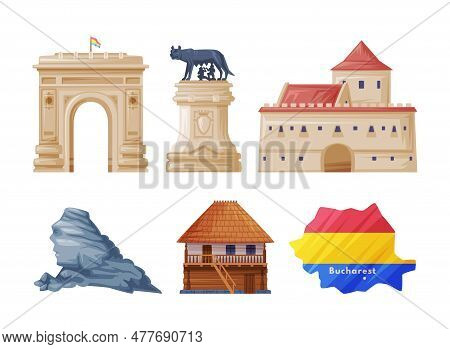 Romania Country Traditional Symbol And Object Vector Set