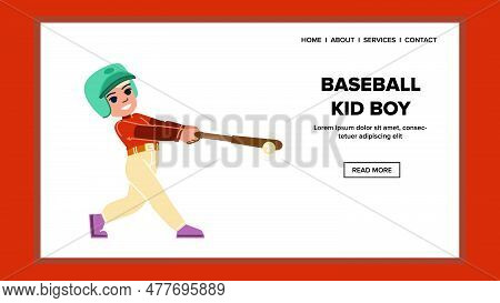 Baseball Kid Boy Vector. Child Youth, Team Player, Game League, Sport Young, Exercise Fun Baseball K
