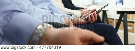 Business People Sit In Row At Business Conference. Audience At Business Seminar And Concept Of Busin