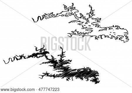 Lake Degray Reservoir (united States Of America, North America, Us, Usa, Arkansas) Map Vector Illust