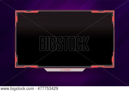 Twitch Stream Panel Overlay Template. Digital Streaming Screen Interface. Live Video And Game Stream