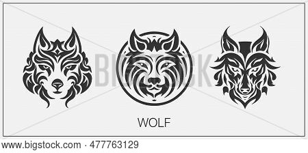 Abstract Luxury Wolf Head Vector Monogram Logo Design Template. Wolf Vector Logotype Set.