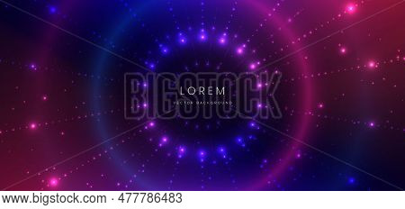 Abstract Technology Futuristic Glowing Dot Neon Blue And Red Light Ray On Dark Blue Background With 