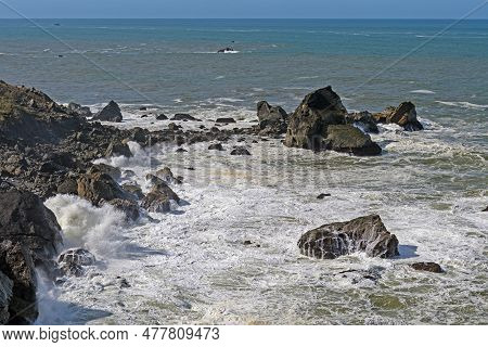 Churning Water On A Rocky Coast At Sue Meg State Park In California