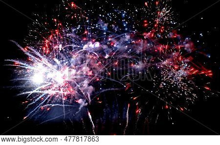 Coming In Happy New Year 2022 , Background Sparks On Fireworks Colorful In The Night Sky. Night Beau