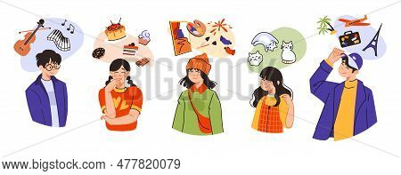 Hobby And Talent Types. Artist Or Logic People. Creative Male And Woman Mindset. Thinking Of Traveli