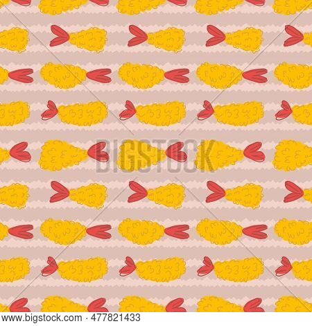 Ebi Furai Grilled Shrimp Striped Seamless Pattern. Perfect Print For Tee, Paper, Textile And Fabric.