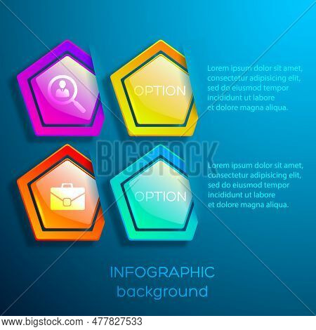 Abstract Business Web Infographics With Text Icons And Glossy Colorful Hexagons With Hidden Edges Is