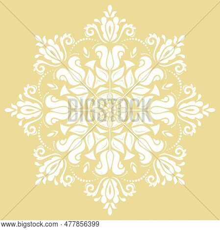 Oriental Pattern With Arabesques And Floral Elements. Traditional Ound Gyellow And White Classic Orn