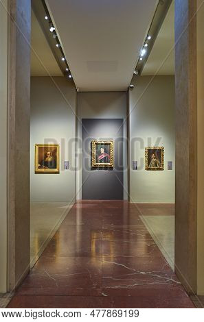Modena, Italy - March 5, 2019: Palazzo Dei Musei (museum Palaces), The Paintings Of The Estense Gall