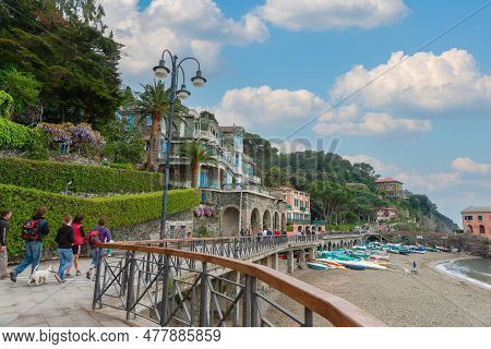 Levanto Italy - April 24 2011; Promenade On The Levanto Beach, Liguria, Italy