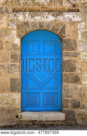 A Blue Closed Door In The Lebanese Town Of Batroun.