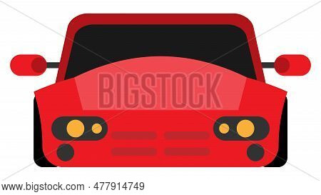 Red Car Front View. Flat Vector Illustration