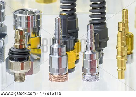 Close Up Scene Quick Release  The Group Of Coupling Connector Fitting Parts. The High Precision Part