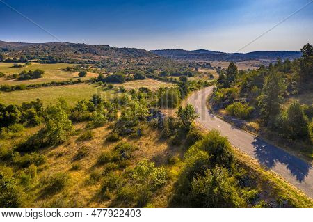 Aerial View Of Causse De Blandas Limestone Karst Highland Plateau In Occitanie, France.