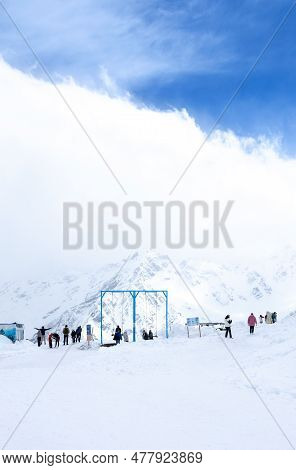 Mt Elbrus, Kabardino-balkarian Republic, Russia: April 27, 2023 - View On The Caucasus Mountains. Ta