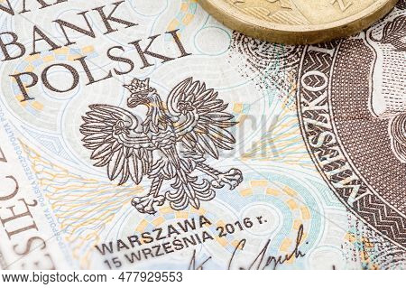 Polish Zloty. Official Currency Of Poland In Denominations. Zloty Closeup. Bank Of Poland, Narodowy 