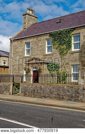 Lerwick Town Street Scene, Shetland Islands, Scotland. Main Town And Port Of The Shetland Archipelag