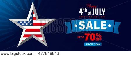 4th Of July Sale Banner For Idependence Day Star And Beams Pattern Background. Happy Fourth Of July 