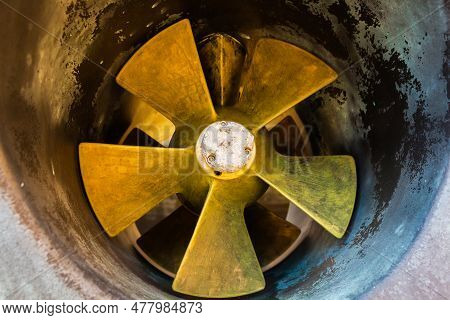 Bow Thruster. Propellers On A Motor Yacht Close-up.