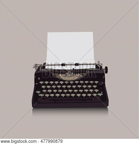 Vintage Typewriter With Paper On A Gray Background. Art And Creativity Concept. Vector Illustration 