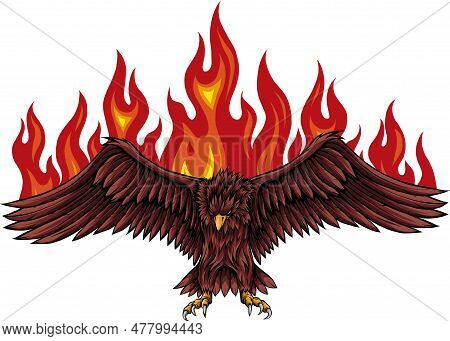 Vector Illustration Of Eagle With Flames Design