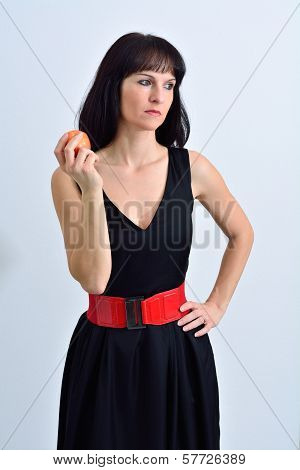 Woman with a red apple