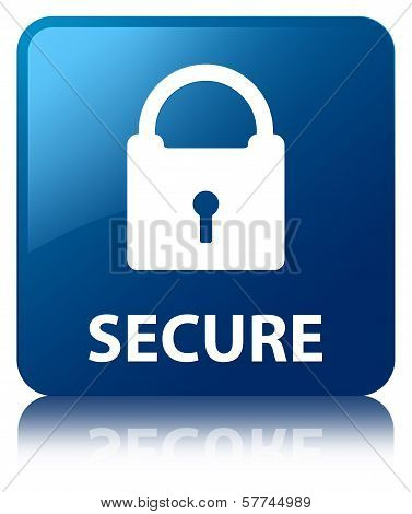 Secure Glossy Blue Reflected Square Button