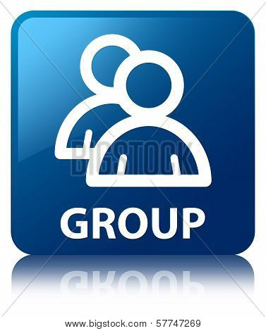 Group Glossy Blue Reflected Square Button