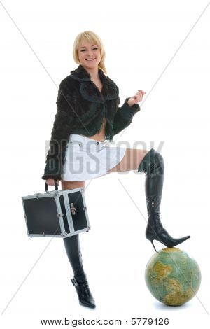 บลอนด์สวย Valise และโลก