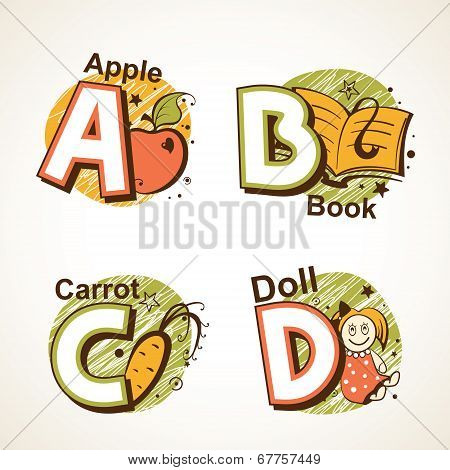 Alphabet set from A to D