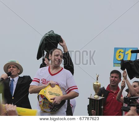 Seven time winner Joey Chestnut with belt