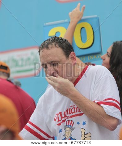 Winner Joey Chestnut competing