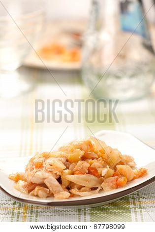 Stewed Cabbage With Chicken, Onion, And Carot