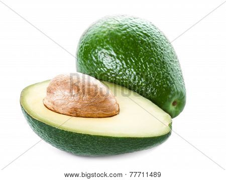..avocado Isolated On White Background. Fresh Green Avocado Fruit Macro.
