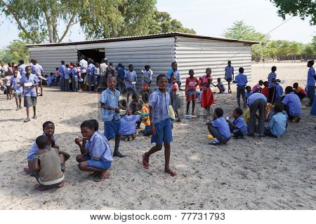 Happy Namibian School Children Waiting For A Lesson.