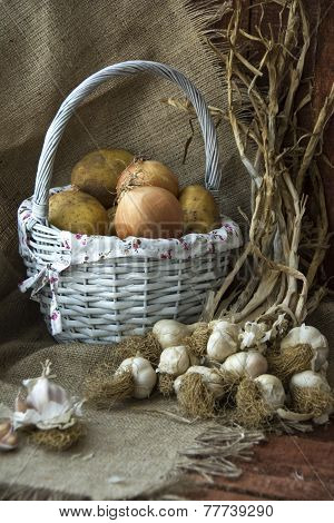 potatoes, onions, garlic