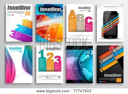 Set of Flyer Design, Web Templates. Brochure Designs, Technology Backgrounds. Mobile Technologies, Infographic  ans statistic Concepts and Applications covers.