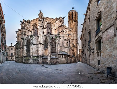 Panorama Of Cathedral Of The Holy Cross And Saint Eulalia, View From Freneria Street, Barcelona, Cat
