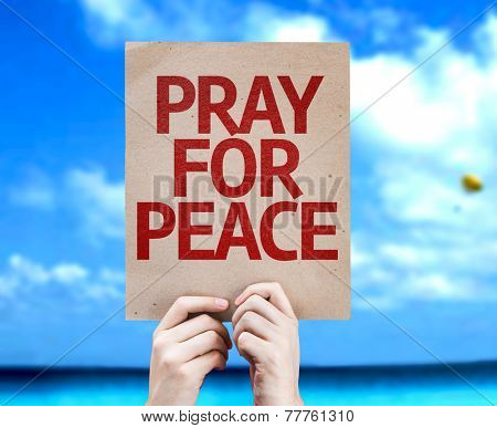 Pray For Peace card with a beach on background