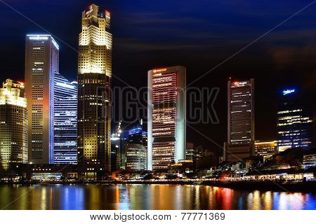 Singapore Boat Quay At Night.
