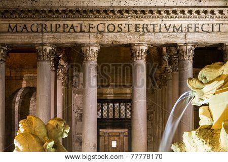 Detail Of The Pantheon At Night