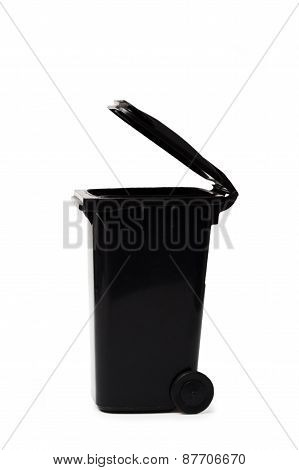 Black Garbage Bin On White Background