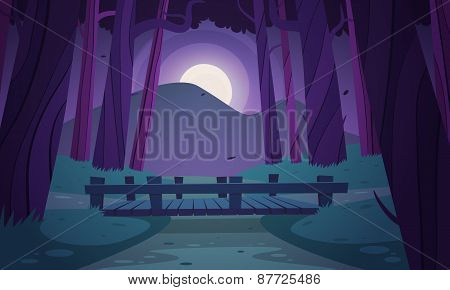 Small wooden bridge in the woods