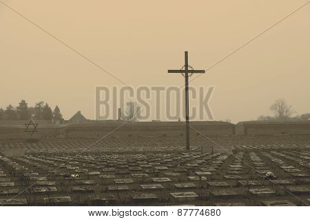 Terezin memorial in Czech Republic in retro color